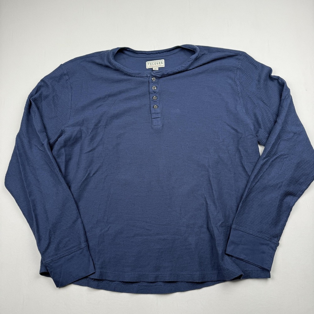 Tecovas Henley Shirt Mens Large Blue Waffle Knit Long Sleeve Peru Pima Cotton